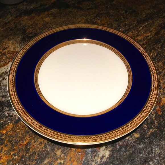Vintage English CROWN DUCAL Cobalt and Gold Trim Dessert Plate # 1 - Picture 3 of 8